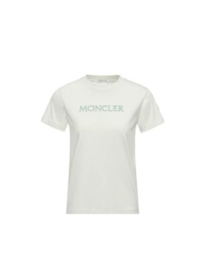 Moncler Moncler Embroidered Tonal Logo Cotton T-Shirt - White