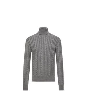 Moncler Moncler Leather Logo Wool Sweater - Gray