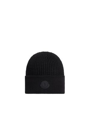 Moncler Logo Cotton Beanie - Black