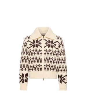 Moncler Moncler Jacquard Sequin Zip-Up Cardigan - Natural