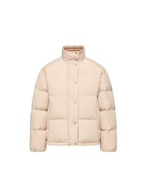 Moncler Moncler Verone Leather-Trimmed Short Down Jacket - Natural