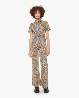 Mother The Hustler Roller Jumpsuit Heel Track And Flower Fields - White