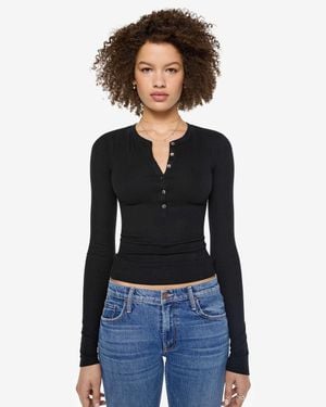 ÉTERNE Long Sleeve Henley Top - Black