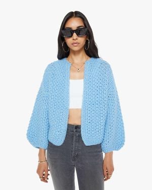 Maiami Alpaca Pearl Pattern Bomber Cardigan Alaskan Jumper - Blue