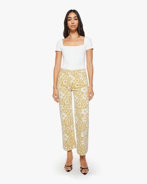 Mother The Mid Rise Rambler Zip Ankle Floral Notes Trousers - Metallic