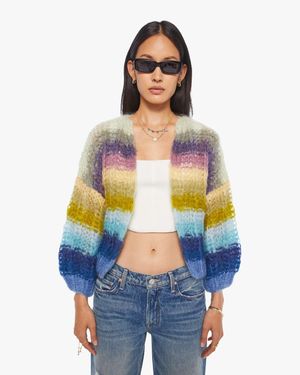 Maiami Mohair Ribbed Bomber Cardigan Color Jacket - Blue