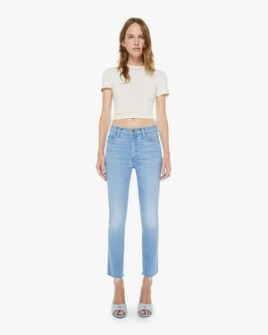 Mother The Mid Rise Dazzler Crop Fray Satisfy Your Cravings Jeans - Blue