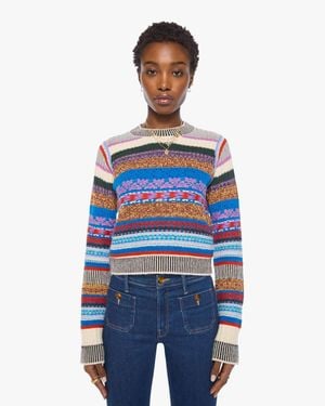 Mother The Extra Crop Sweater Ivory Multi Stripe Shirt - Blue