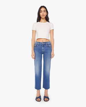 Mother The Mid Rise Rambler Zip Ankle Fray Dugout Doobies Jeans - Blue