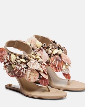 Balmain Embellished Suede Slingback Wedges - Pink