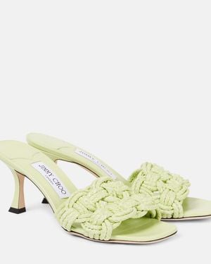 Jimmy Choo Chara 70 Woven Raffia Mules - Yellow