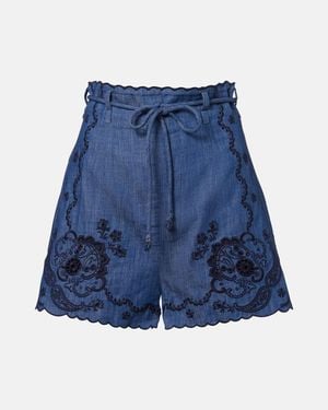 Zimmermann Aster Embroidered Denim Shorts - Blue