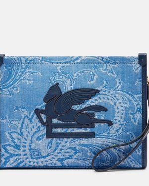 Etro Etui Eyes Mini Aus Denim-Jacquard - Blau