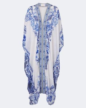 CAMILLA Bedruckter Kaftan Aus Baumwolle Und Seide - Blau