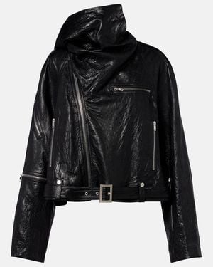Rick Owens Scarf Light Leather Biker Jacket - Black
