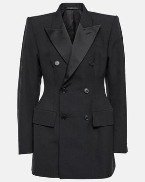 Balenciaga Hourglass Double-Breasted Wool Blazer - Black