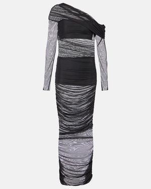 The Sei One-Shoulder Ruched Mesh Midi Dress - Black