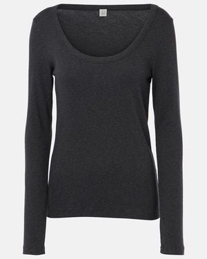 TOTEME Ribbed-Knit Cotton-Blend Jersey Top - Black