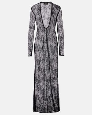 Adriana Degreas Sheer Lace Maxi Dress - Grey