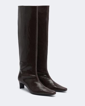 STAUD Wally Snake-Print Leather Knee-High Boots - Black