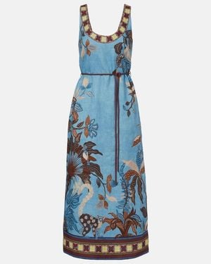 ALÉMAIS Georgie Printed Linen Midi Dress - Blue