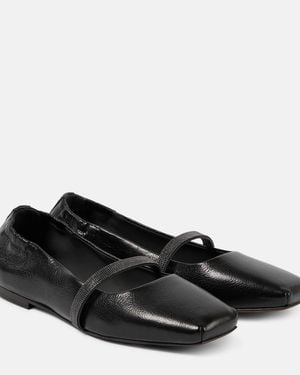 Brunello Cucinelli Nappa Ballerina With Shiny Strap - Black