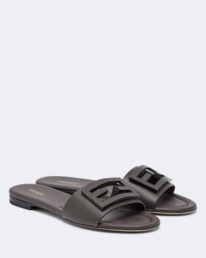 Fendi Baguette Leather Slides - Brown