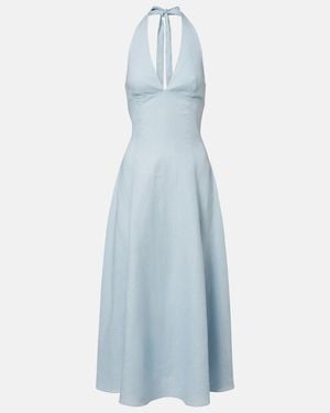 Faithfull the Brand Marais Shirred Linen Midi Dress - Blue