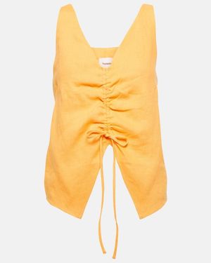 Nanushka Ruched Linen Top - Yellow