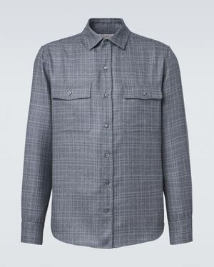 Agnona Checked Wool, Silk, And Linen Shirt - Blue