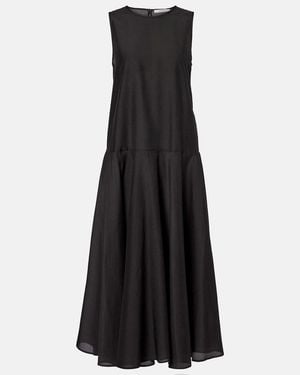 Asceno Rita Gathered Cotton And Silk Midi Dress - Black