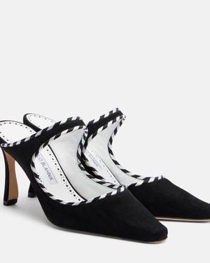Manolo Blahnik Pantoletten Pura Aus Veloursleder - Schwarz