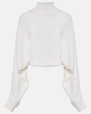 Alaïa Jersey Cropped De Lino Con Cuello Alto - Blanco