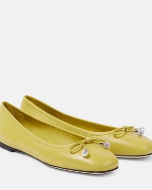 Jimmy Choo Elme Bow-Detail Leather Ballet Flats - Yellow