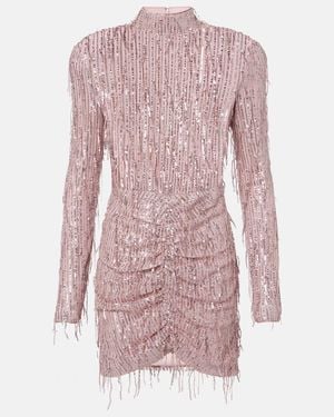 ROTATE BIRGER CHRISTENSEN Fringed Ruched Lurex Cocktail Dress - Pink