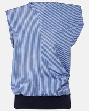 Sacai Striped Cotton-Blend Top - Blue