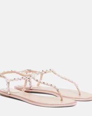 Rene Caovilla Diana Embellished Satin Thong Sandals - Pink