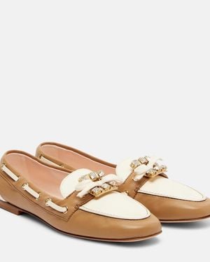 Roger Vivier Embellished Leather Boat Shoes - Brown