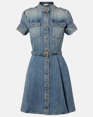 McQueen Belted Denim Shirt Dress - Blue
