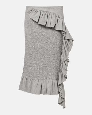 Dries Van Noten Ruffled Smocked Cotton Midi Skirt - Gray