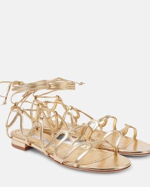 Manolo Blahnik Fawdaflat Metallic Leather Sandals
