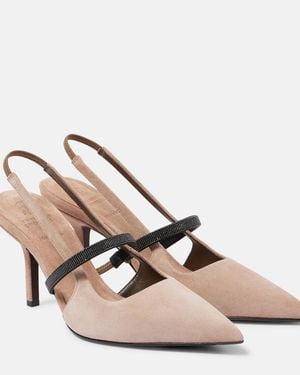 Brunello Cucinelli 80Mm Monili-Chain Suede Pumps - Natural