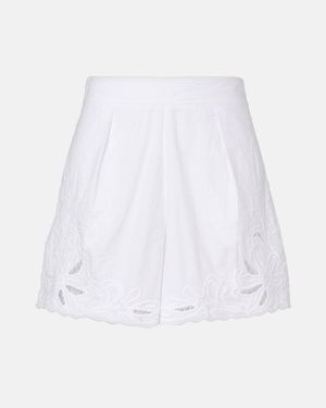 Juliet Dunn Embroidered Cotton Poplin Shorts - White