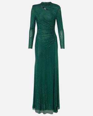 Self-Portrait Embellished Gathered Gown - Green