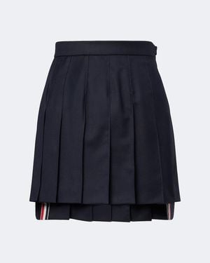 Thom Browne Pleated Wool Miniskirt - Blue