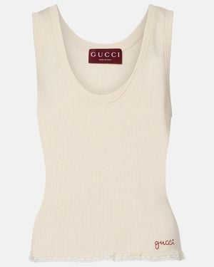 Gucci Ribbed-Knit Cotton Tank Top - Natural