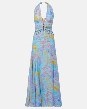Versace Printed Halterneck Gown - Blue