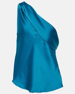 Jonathan Simkhai Lexy Draped One-Shoulder Satin Top - Blue