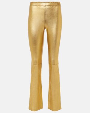 Stouls Jp Long Metallic Leather Slim Pants - Natural