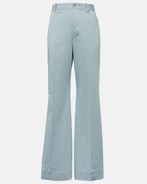 Plan C High-Rise Cotton-Blend Flared Pants - Blue